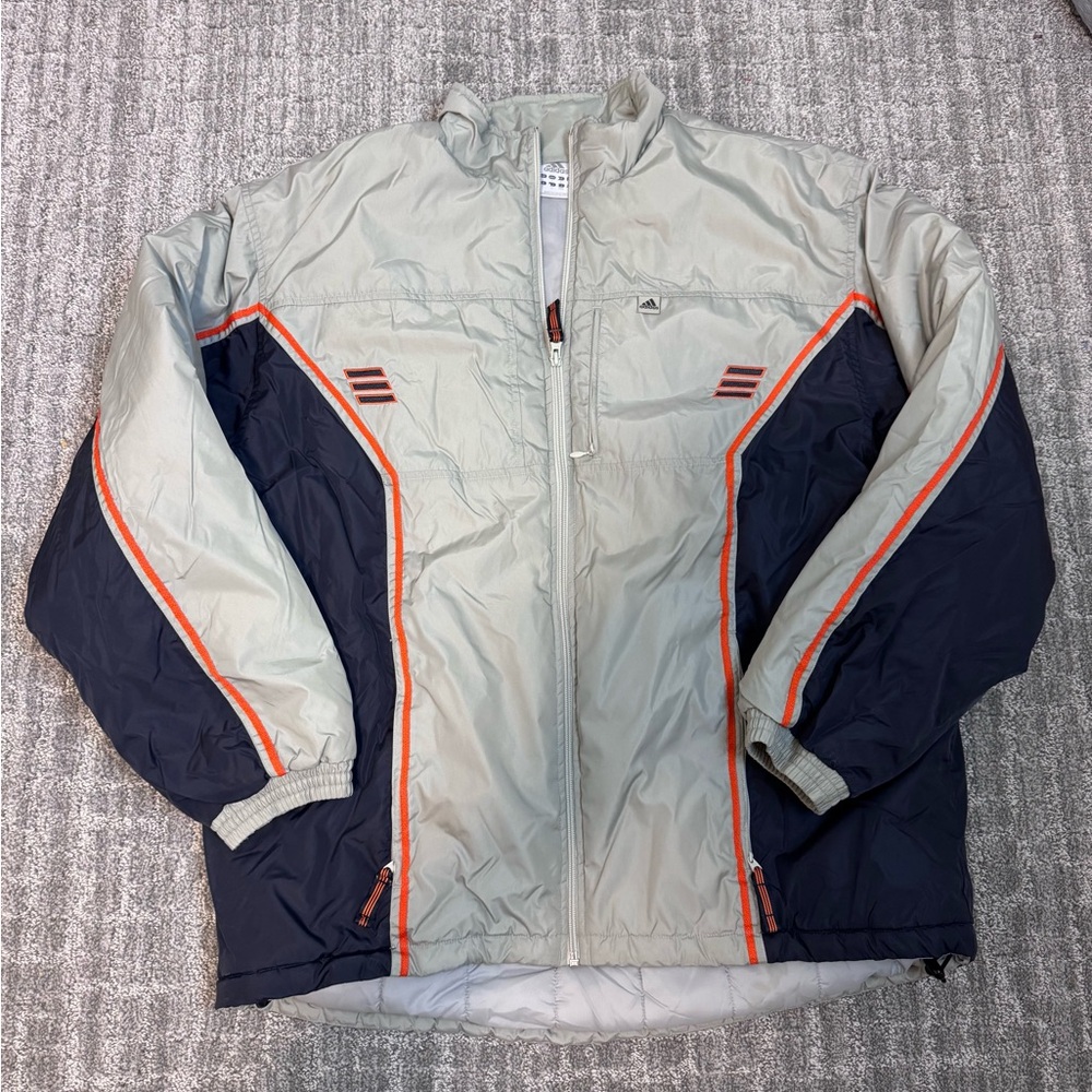 Vintage adidas Men's Gray and Navy Y2K puffer Jacket Sz L